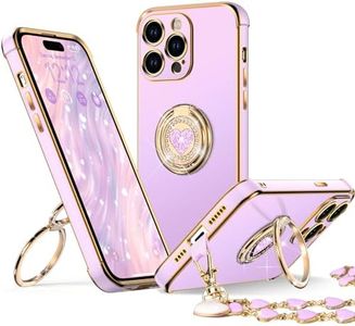 XYZ for iPhone 15 Pro Max Case with Stand, Phone Case with Double Ring Kickstand, Women Girls Bling Luxury Protective Case Heart for iPhone 15 Pro Max, Purple