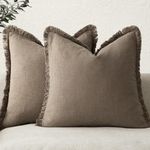 Foindtower Set of 2 Decorative Linen Fringe Throw Pillow Covers Cozy Boho Farmhouse Cushion Cover with Tassels Soft Accent Pillowcase for Couch Sofa Bed Living Room Home Decor, 26×26 Inch, Light Brown