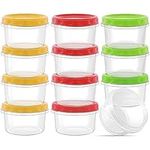 PALUDO 12 Pack 8 oz Reusable Plastic Food Container with Lids, Deli Containers Stackable Food Storage Jars, Dishwasher & Microwave & Freezer Safe (Red/Green/Yellow)