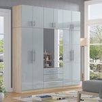 UNIQUE FURNISHINGS LTD Topbox 6 Door Mirrored Fitment Wardrobe High Gloss Grey