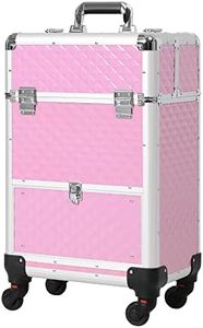 HOMCOM Portable Aluminum Makeup Train Cases, Rolling Makeup Case, Salon Beauty Cosmetic Jewelry Organizer Trolley with 4 Wheels, Pink