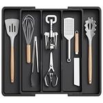 Lifewit Utensil Organizer for Kitchen Drawers, Expandable Cooking Utensil Tray, Adjustable Cutlery Silverware Flatware Holder, Plastic Kitchen Spatula Tools and Gadgets Storage Divider, Large, Black