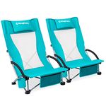 KingCamp Folding Beach Chair for Adults 2 Pack High Back Lightweight Portable Backpack Chair with Cup Holder Pocket Headrest Carry Bag for Outdoor Camping Sand Concert Lawn Festival Sports, Cyan
