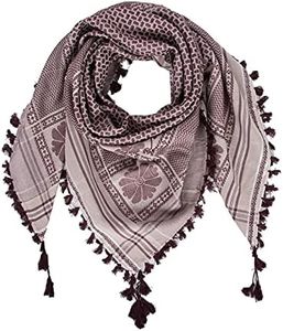 Merewill Cotton Shemagh Tactical Desert Wrap Keffiyeh Head Neck Arab Scarf For Men 49"x49" Khaki & Garnet
