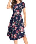 YUNDAI Women Summer Spring Knit Flare Tunic Teacher Empire Waist Work Dress Medium, Rose Navy