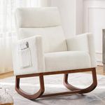 Yaheetech Upholstered Rocking Chair, Boucle Glider Chair Nursery Chair with High Back and Side Pocket, Rocking Accent Armchair with Rubber Wood Legs for Living Room/Bedroom/Nursery, Ivory