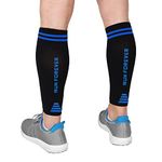 Run Forever Calf Compression Sleeves for Men and Women - Leg Compression Sleeve - Footless Compression Socks for runners, Black & Blue, Large