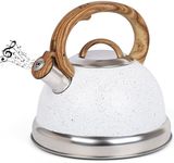 Belle Vous White Texture Whistling Tea Kettle - 3L Tea Pot for Stovetop/Induction Hob - Stainless Steel Hot Water Camping Kettle Teapot for Tea/Coffee