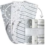 ikads Baby Swaddle Blanket 0-3 Months - 100% Breathable Organic Cotton Fabric - Baby Swaddle Wrap for New Born - Pack of 3 Baby Swaddles for Newborn with Hooks & Loop (Grey)