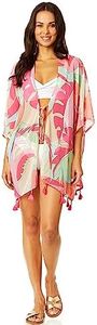 Catalina Women's Standard Printed Sheer Kimono Beach Swimsuit Coverup, Pink Multi, Small