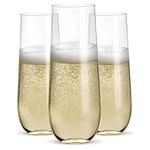 48pk Stemless Plastic Champagne Flutes - 9 Oz | Clear Plastic Wine Glasses | Shatterproof Mimosa Bar Supplies | Disposable Cocktail Glasses | New Years Eve Party Supplies 2023