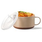 Chubacoo Soup Mug with Lid: 38 OZ Soup Bowls with Handle - Microwave Safe Extra Large Ceramic Bowl with Handle - 6 Inch Oversized Soup Cup - Beige with Airtight Lid