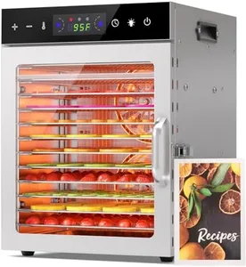 HOPERAN Food Dehydrator, 12 Stainless Steel Trays Dehydrators for Food and Jerky, Herbs, Fruit, Dehydrator Machine with Digital Timer and Temperature Control, Overheat Protection, Recipe Book Included