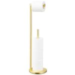 Toilet Paper Holder Stand,Toilet Paper Holder Free Standing,Toilet Paper Roll Holder for 4 Rolls,Gold Bathroom Toilet Paper Holder with Storage