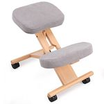 COSTWAY Ergonomic Kneeling Chair, Wood Posture Stool with Angle & Height Adjustable, Thick Padded Seat, Suitable for Meditation Gaming Computer Work (Grey)