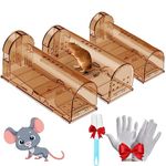 UFLIX® 3pcs Humane Mouse Traps, Reusable Mouse Trap for Indoors and Outdoors With Cage Brush, Rodent Trap High Sensitive No Kill (Brown)