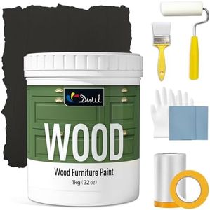 DWIL Matte Finish Furniture Paint - 32 Oz Wood Paint for Cabinets, Doors, Tables, and Dressers Refinishing - Water-Based, Non-Toxic & Odorless, Easy to Apply(Black)-With Tools