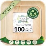 Chic Leaf Palm Leaf Disposable Plates - Square Bamboo Plates 100 Pack 10" and 7" - Compostable & Biodegradable - Thanksgiving Plates Disposable - Heavy-Duty Dinnerware Set for Parties & Weddings