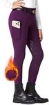 FitsT4 Sports Girls Fleece Horse Riding Pants Kids Winter Equestrian Breeches Schooling Tights with Pockets Purple Small