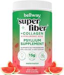 Bellway Super Fiber Powder + Collagen, Sugar-Free Psyllium Husk Powder with Collagen Peptides and Hyaluronic Acid for Gut Health, Healthy Skin, Nails, Bones & Joints, Watermelon (10.6 oz)