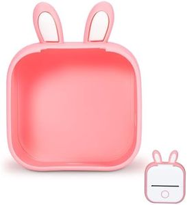 Memoking T02 Protective Case-Bunny Ears Shape Soft Silicone BPA-Free Cute Design Printer Cover, Compatible with T02 Mini Bluetooth Wireless Portable Mobile Pocket Printer, Pink