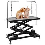 UDSONFY Electric Pet Dog Grooming Table, Heavy Duty Grooming Table Professional Double X-Lift for Large Dogs with Anti-Skid Non-Slip, Double Arms and Nooses, Adjustable Height from 13" up to 47" Black