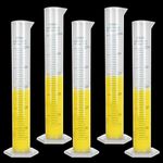 5Pack 250ml Plastic Graduated Cylinder, Transparent Measuring Cylinder Durable Lab Test Tube Flask, 2-Sided Measuring Lines Graduated Cylinder Beaker for Science Projects, Pour Spout