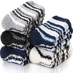 EBMORE Fuzzy Socks for Men & Women Slipper Fluffy Warm Winter Thick Cozy Sleep Socks Cabin Soft Stocking Stuffers Christmas Gift Socks(Stripe C)