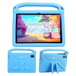 【2024 Newest】Android 14 Kids Tablet 10 inch, Tablet for Children with Family Link Parental Control,8GB+128GB up to 1TB, Octa-Core, WiFi 6,GMS to Learn Tablets for Toddlers,Shockproof EVA case (Blue）