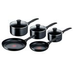 Tefal Induction Non‑Stick Coating 5‑Piece Cookware Set, 16/18/20 cm Saucepans + 22/26 cm Frying Pans, Thermo‑Signal, Glass Lids, All Hobs Including Induction, Black - G155S54