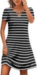 HOTOUCH Casual Tshirt Dress Summer Beach Dress Womens Short Sleeve Sundresses Vacation Dress Shift Dresses for Women 2024 Black Stripes Small