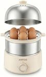AMPOIA 14 Eggs Electric Egg Cooker, 350W Rapid Egg Boiler with 30-Min Timer & Auto Shut-Off, Stainless Steel, Dishwasher Safe for Soft, Medium, Hard Boiled, Steamed Eggs, Vegetables & Seafood, Beige