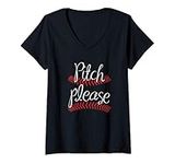 Womens Funny Softball Pitcher Pitch Please Sports Slow Fast Pitch V-Neck T-Shirt