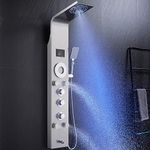 ROVOGO Shower Panel Tower System Unibody Design, Rainfall Mist Shower, Body Jets, Handheld and Tub Spout, No Battery Needed Led Lights and Temp Display, Shower Column Stainless Steel Brushed