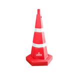 LADWA 750 mm, 1 Pc Heavy Duty Heavy Base Road Traffic Cone, Non Topple, No Fly Cone with Chain Ring, Two Night Visible Reflective Strips, Red Colour for Day Visibility