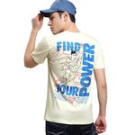 Free Authority Superman Printed Regular Fit Off White Cotton Men's T-Shirt