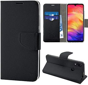 Newtop Cover Compatibile per Xiaomi Redmi Note 7/PRO, HQ Lateral Custodia Libro Flip Magnetica Portafoglio Simil Pelle Stand (Nero)