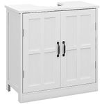 kleankin Pedestal Under Sink Cabinet, Bathroom Vanity Cabinet Storage with Double Doors and Adjustable Shelf, White