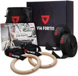 VIA FORTIS Premium Wooden Gym Rings with Straps, Bag & Workout Guide - Gym Rings for Calisthenics & Crossfit in Competition Design - Extra Wide Straps with Markings