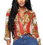 Blouses for Women Chain Print Butto