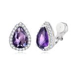 EVER FAITH Cubic Zirconia Wedding Clip On Earrings, Bridesmaids Gorgeous Teardrop Prong Setting Stud Earrings for Women Purple Silver-Tone