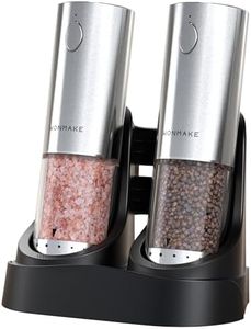Electric Salt and Pepper Grinder Set - Automatic Refillable Salt and Pepper Grinders with Charging Base & LED Light, 6-Level Adjustable Coarseness with External Dial, Ideal Kitchen Gadget,Silver