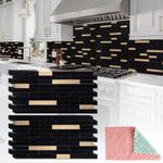 StyloVue 20 Sheets Peel and Stick Tile Backsplash, Black with Metal Gold Look Stick on Tile Upgrade Your Kitchen Backsplash, RV, Fireplace