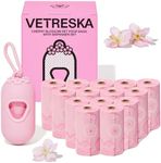 VETRESKA Dog Poop Bag Dispenser with Cherry Blossom Scented Bags, Leak Proof and Extra Thick Pet Waste Bags 1 Poop Bag Holder and 225 Bags for Walking Dogs & Cats Litter