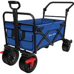 BEAU JARDIN Collapsible Folding Beach Wagon Cart 350lbs Foldable All Terrain Wagon 100L Utility Camping Grocery Portable Outdoor Garden Sport Shopping Heavy Duty Push Pull Wagon Blue