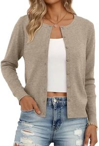 Trendy Queen Womens Cardigan Sweaters Lightweight Crew Neck Outfits Fall Fashion 2025 Clothing Brown XL