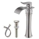 Aquafaucet Waterfall Spout Single Handle Bathroom Sink Vessel Faucet Mixer Tap Lavatory Faucets Tall Body Brushed Nickel