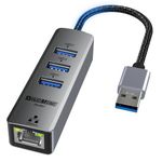 USB 3.0 to Ethernet Adapter, 4-in-1 USB LAN Ethernet Adapter for Laptop, USB RJ45 Hub with 3*USB 3.0 to Gigabit 1000Mbps, Compatible for MacBook, Surface Pro, PC with Windows11/10/8/7, XP, Vista, Mac