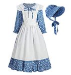 ReliBeauty Pioneer Girl Dress Colonial Prairie Costume Blue, 10-12(150)