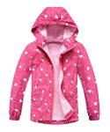 Hiheart Girls Hooded Rain Jacket Fleece Lined Outdoor Spring Windbreaker Rose 4-5